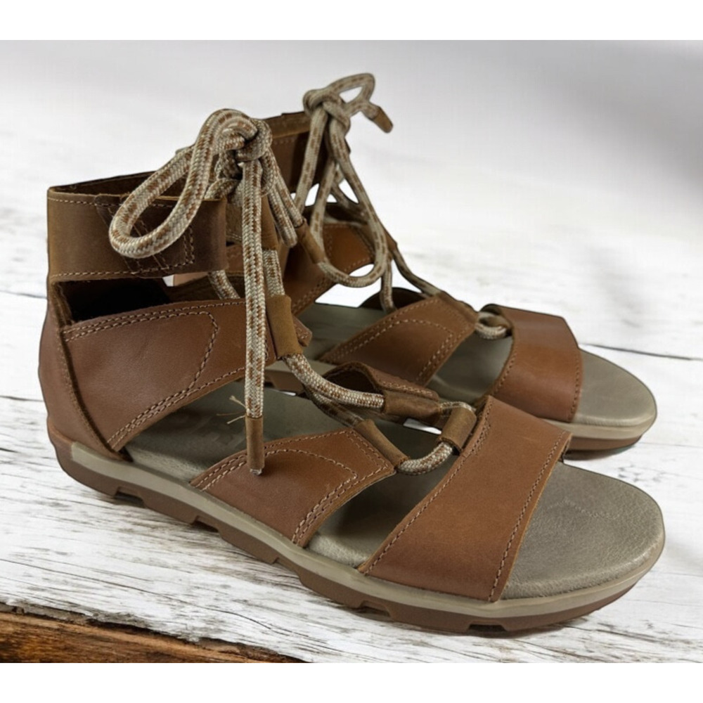 Sorel Torpeda II Lace Up Gladiator Sandals Camel Brown Strappy Leather Size 9 - Picture 1 of 12